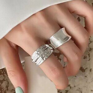 NEW Silver Plated Minimalist Ring Set of Two OS Adjustable